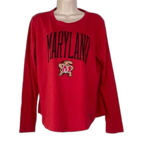 UNDER ARMOUR Maryland Terrapins Red Performance Long Sleeve Shirt Womens Large - Picture 1 of 13
